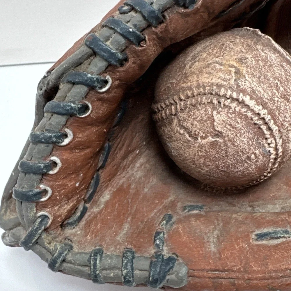 Vtg Baseball‎ Resin Decor Glove W Ball / Paperweight Trinket Holder Basket